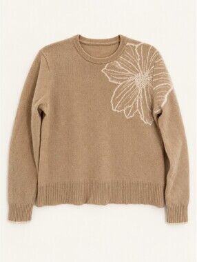 Alashan Women's 100% Cashmere Floral Crewneck Sweater Beige XL